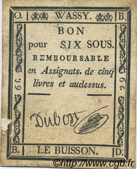 6 Sous Faux FRANCE regionalism and miscellaneous Wassy 1792 Kc.52.082 VF