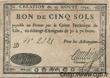5 Sols FRANCE regionalism and various Lille 1791 Kc.59.058 VF