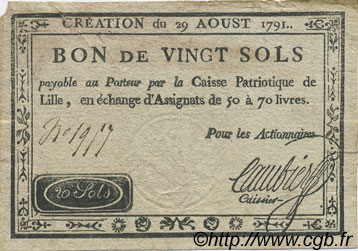 20 Sols FRANCE Regionalismus und verschiedenen Lille 1791 Kc.59.060 SS