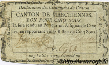5 Sous FRANCE Regionalismus und verschiedenen Marchiennes 1792 Kc.59.067 fS
