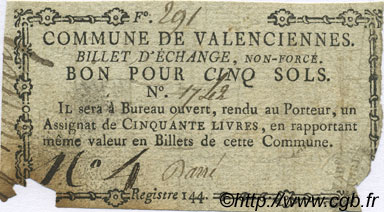 5 Sols FRANCE Regionalismus und verschiedenen Valenciennes 1792 Kc.59.110b S