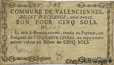 5 Sols FRANCE regionalism and various Valenciennes 1792 Kc.59.110b VF