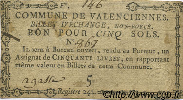5 Sols FRANCE regionalism and miscellaneous Valenciennes 1792 Kc.59.110d F+