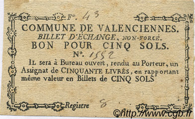 5 Sols Faux FRANCE regionalism and various Valenciennes 1792 Kc.59.110i VF