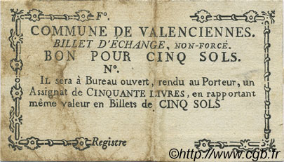 5 Sols Faux FRANCE regionalism and various Valenciennes 1792 Kc.59.110i F+