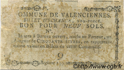 9 Sols FRANCE regionalism and miscellaneous Valenciennes 1792 Kc.59.114 G