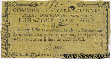 10 Sols FRANCE Regionalismus und verschiedenen Valenciennes 1792 Kc.59.115 fSS