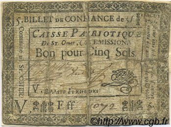 5 Sols FRANCE regionalism and miscellaneous Saint Omer 1791 Kc.62.056 G