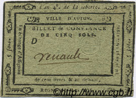 5 Sols FRANCE regionalism and miscellaneous Autun 1792 Kc.71.002d VF