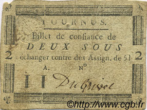 2 Sous FRANCE Regionalismus und verschiedenen Tournus 1792 Kc.71.071d SS