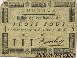 3 Sous FRANCE regionalism and miscellaneous Tournus 1792 Kc.71.072c VF