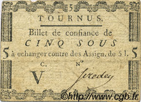 5 Sous FRANCE regionalism and various Tournus 1792 Kc.71.073b VF