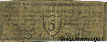 5 Sols FRANCE regionalism and miscellaneous Paris 1792 Kc.75.072 F