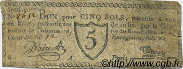 5 Sols FRANCE régionalisme et divers Paris 1792 Kc.75.072 TTB