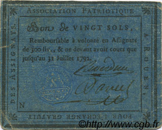 20 Sols FRANCE regionalismo y varios Rouen 1792 Kc.76.133var MBC