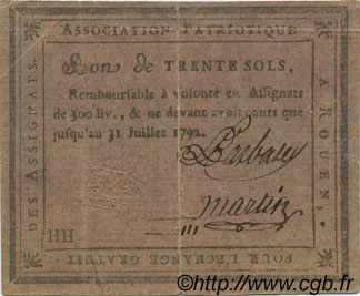 30 Sols FRANCE Regionalismus und verschiedenen Rouen 1792 Kc.76.134var S