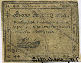 5 Sols FRANCE regionalism and miscellaneous Rouen 1792 Kc.76.158 F