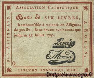 6 Livres FRANCE regionalism and various Rouen 1792 Kc.76.163 VF