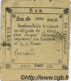 5 Sols Faux FRANCE regionalism and miscellaneous Rouen 1792 Kc.76.166 VF