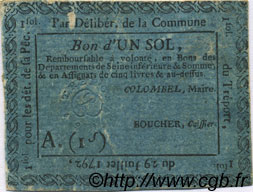 1 Sol FRANCE Regionalismus und verschiedenen Le Tréport 1792 Kc.76.192 S