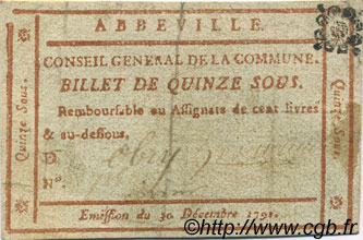 15 Sous FRANCE regionalism and various Abbeville 1791 Kc.80.005 VF