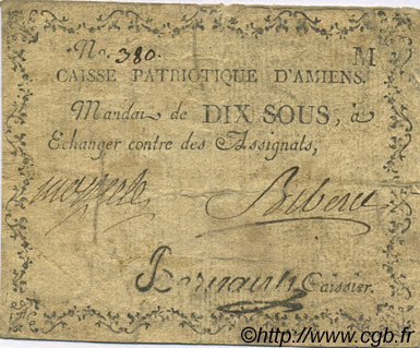 10 Sous FRANCE Regionalismus und verschiedenen Amiens 1792 Kc.80.010e S