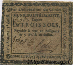 3 Sols FRANCE Regionalismus und verschiedenen Roye 1792 Kc.80.095 S