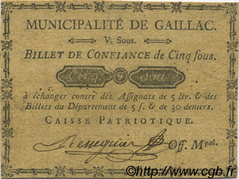 5 Sous FRANCE regionalism and various Gaillac 1792 Kc.81.021 VF