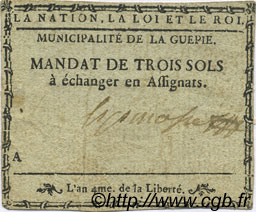 3 Sols FRANCE regionalism and various La Guepie 1792 Kc.81.029var VF