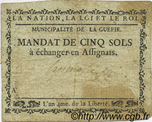 5 Sols FRANCE regionalism and miscellaneous La Guepie 1792 Kc.81.031 F