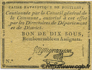 10 Sous FRANCE Regionalismus und verschiedenen Poitiers 1792 Kc.86.038 SS