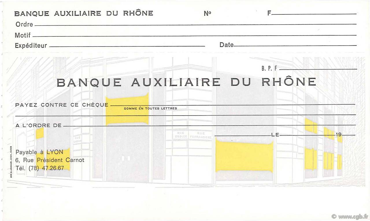Francs FRANCE regionalism and various Lyon 1960 DOC.Chèque UNC