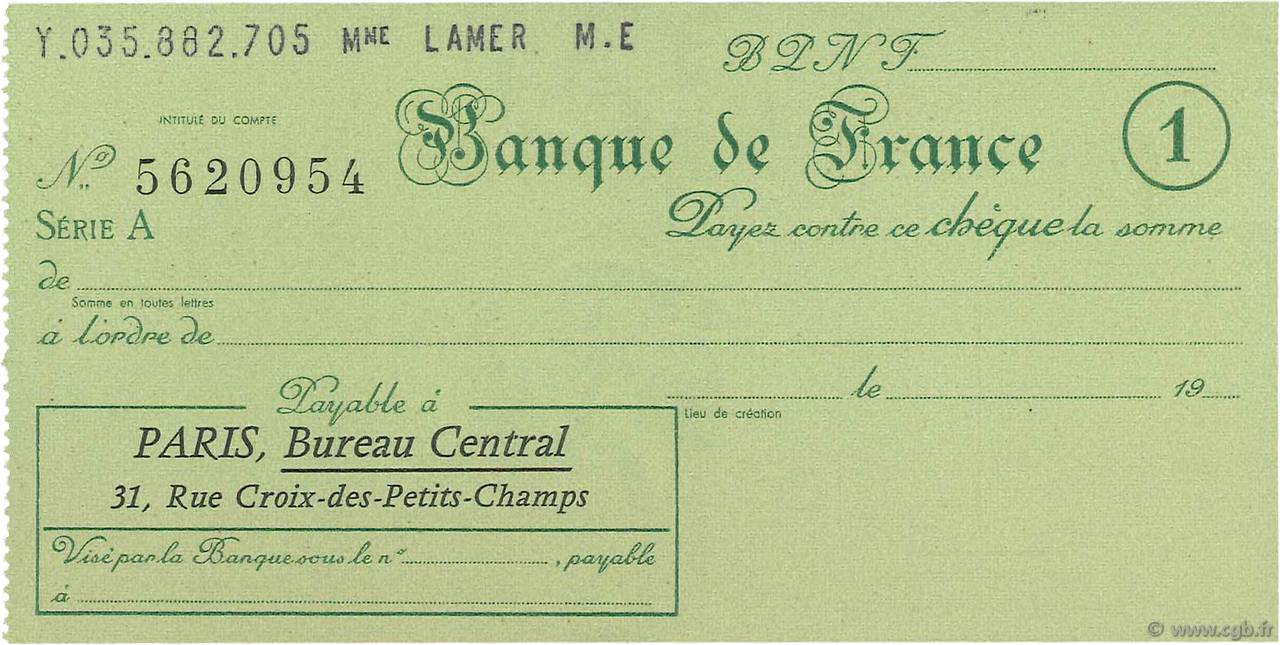Francs FRANCE regionalismo y varios Paris 1943 DOC.Chèque SC