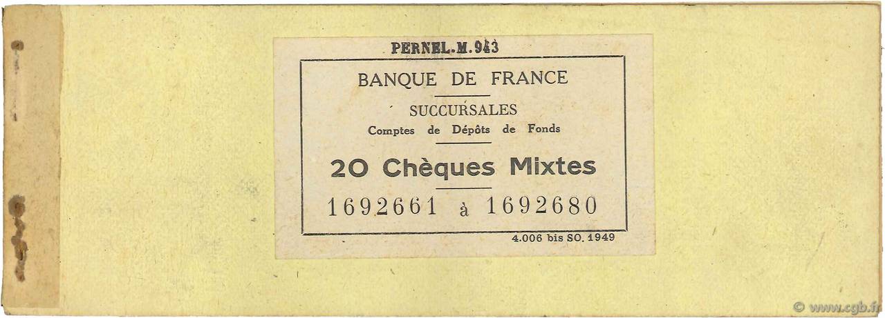Francs FRANCE regionalism and various Honfleur 1952 DOC.Chèque VF