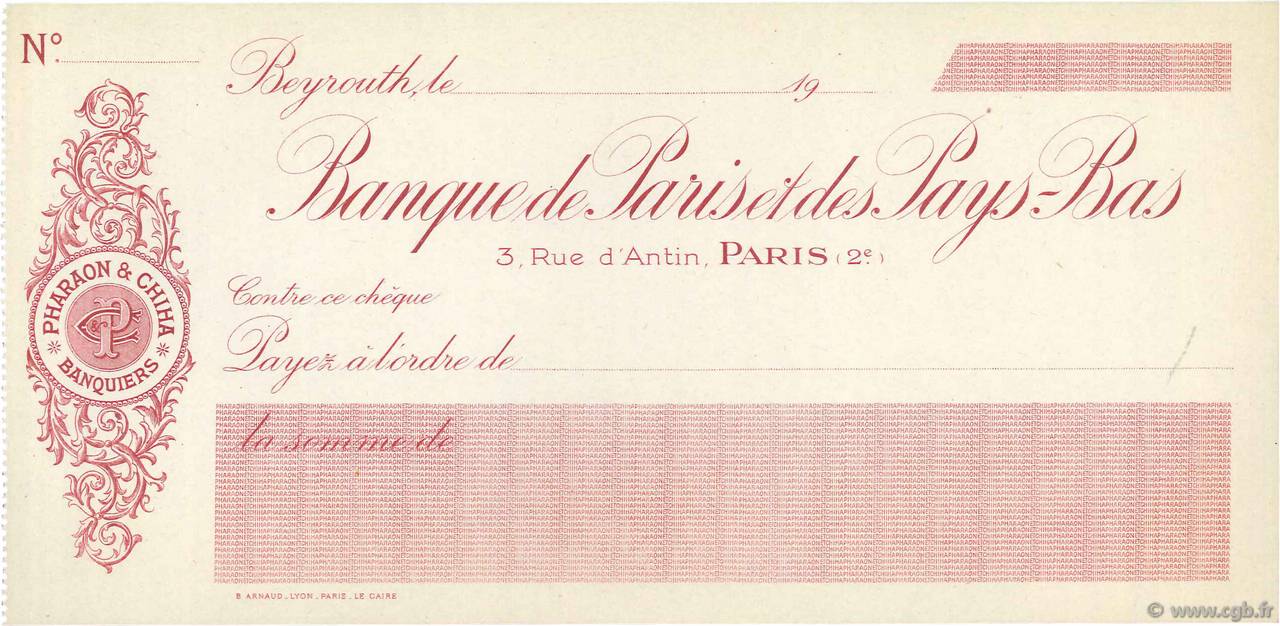 Francs FRANCE regionalism and miscellaneous Paris 1943 DOC.Chèque AU