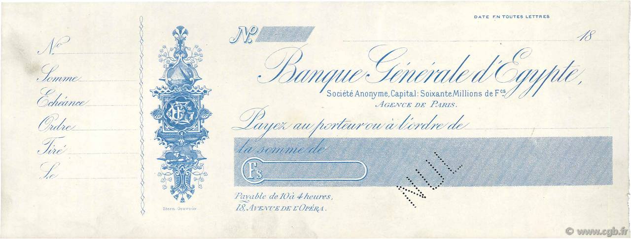 Francs Non émis FRANCE régionalisme et divers Paris 1865 DOC.Chèque TTB
