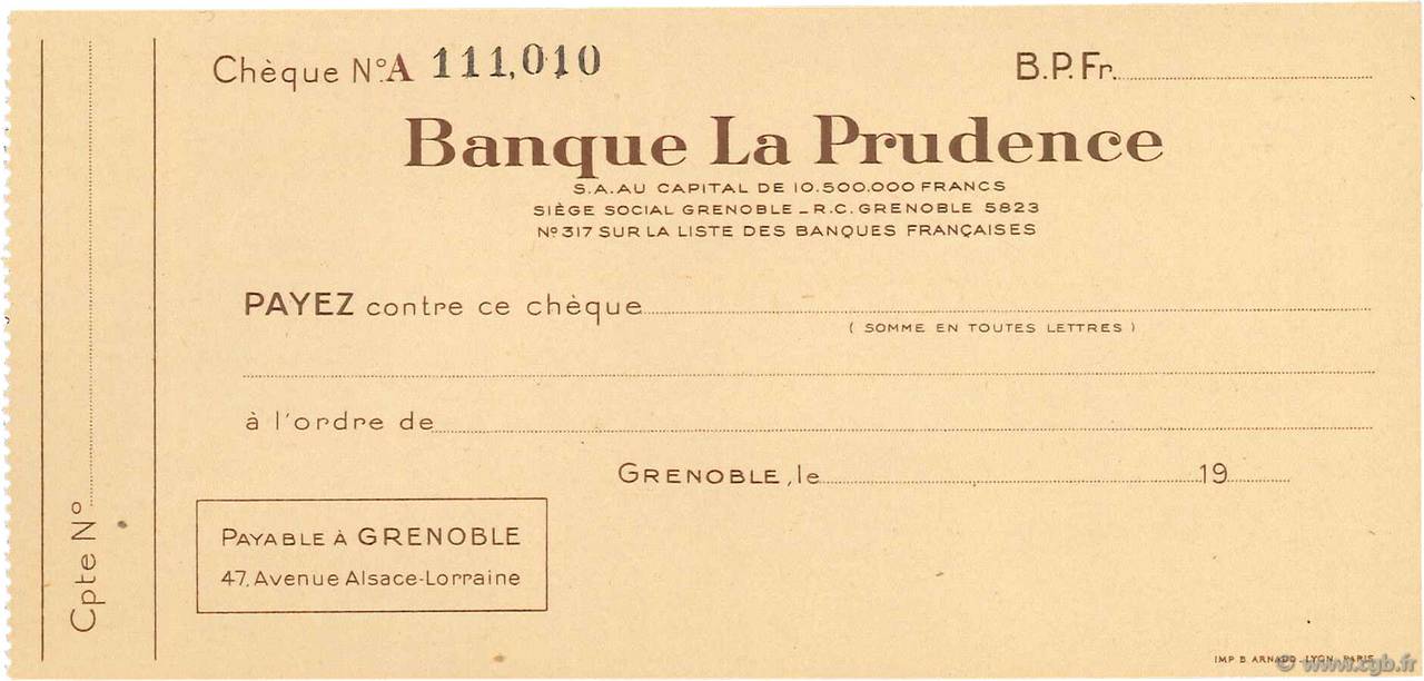 Francs FRANCE regionalism and miscellaneous Grenoble 1943 DOC.Chèque XF
