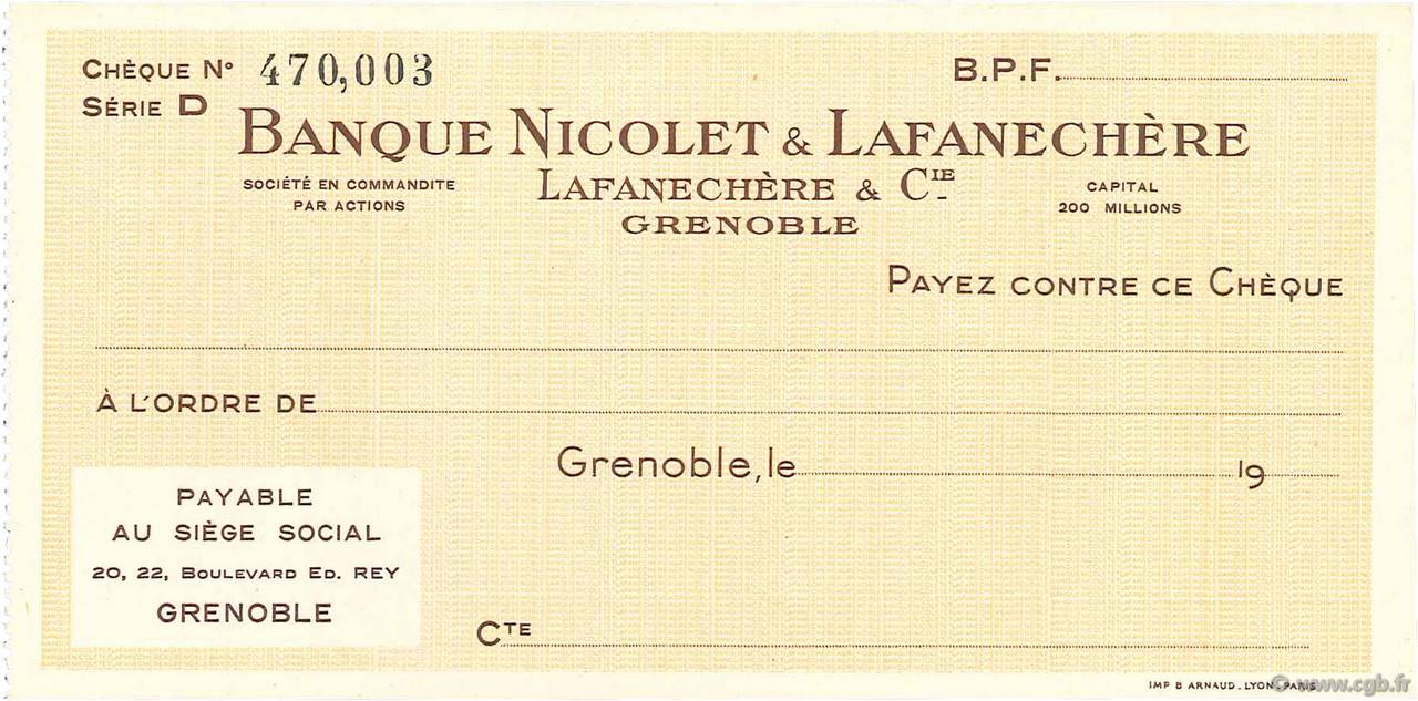 Francs FRANCE regionalismo y varios Grenoble 1943 DOC.Chèque SC