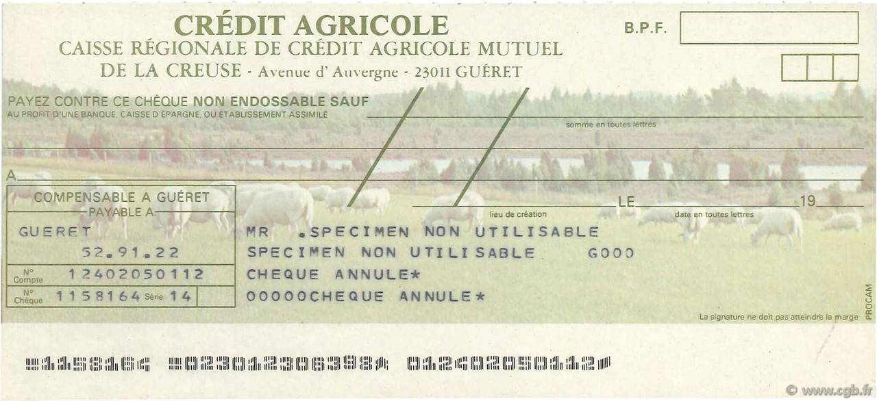 Francs Spécimen FRANCE Regionalismus und verschiedenen Guéret 1979 DOC.Chèque ST