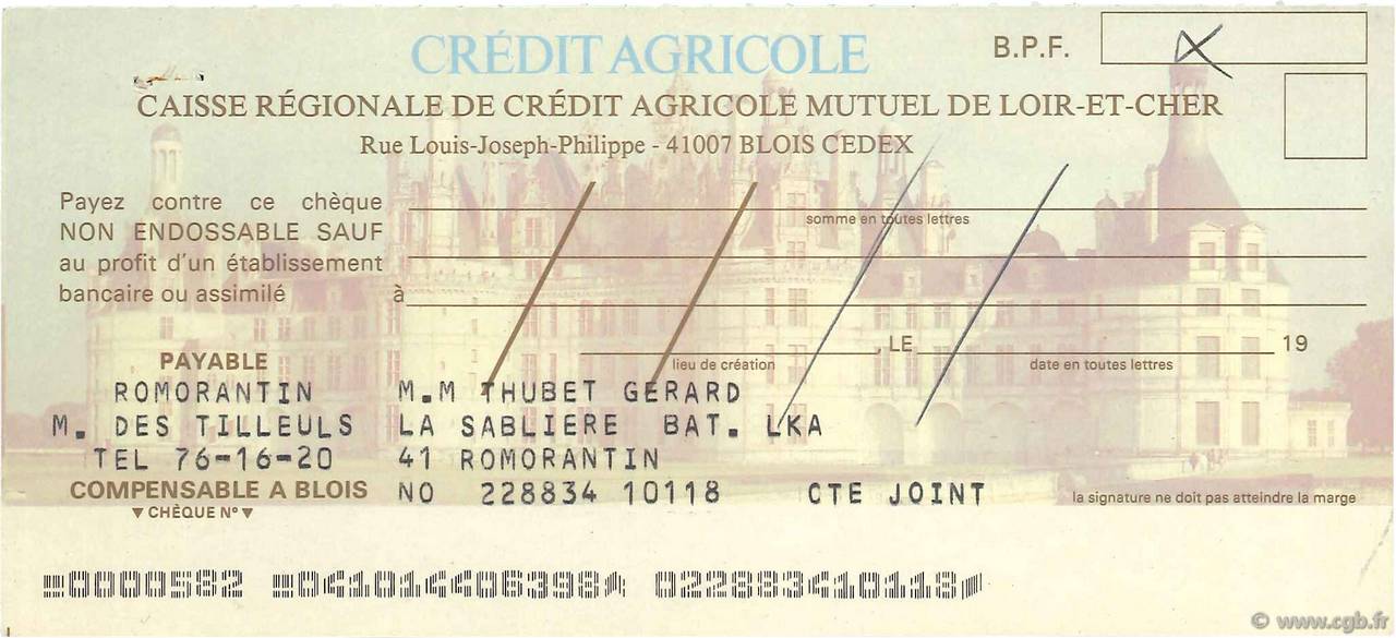 Francs Annulé FRANCE régionalisme et divers Blois 1979 DOC.Chèque SUP