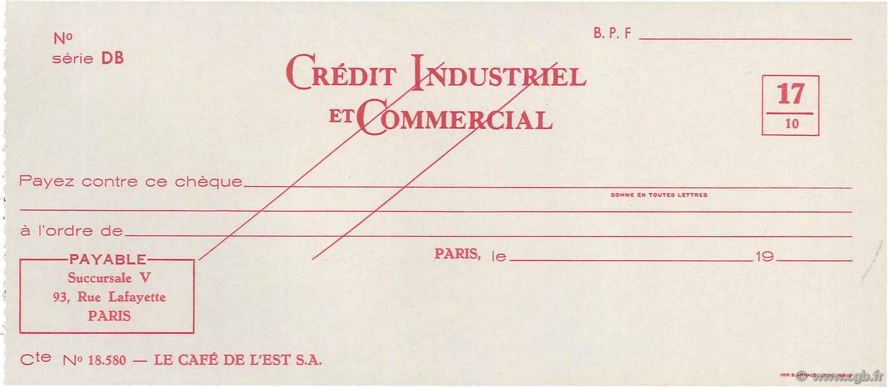 Francs FRANCE regionalismo y varios Paris 1953 DOC.Chèque FDC