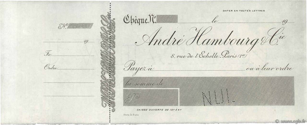 Francs Non émis FRANCE regionalism and miscellaneous Paris 1901 DOC.Chèque XF