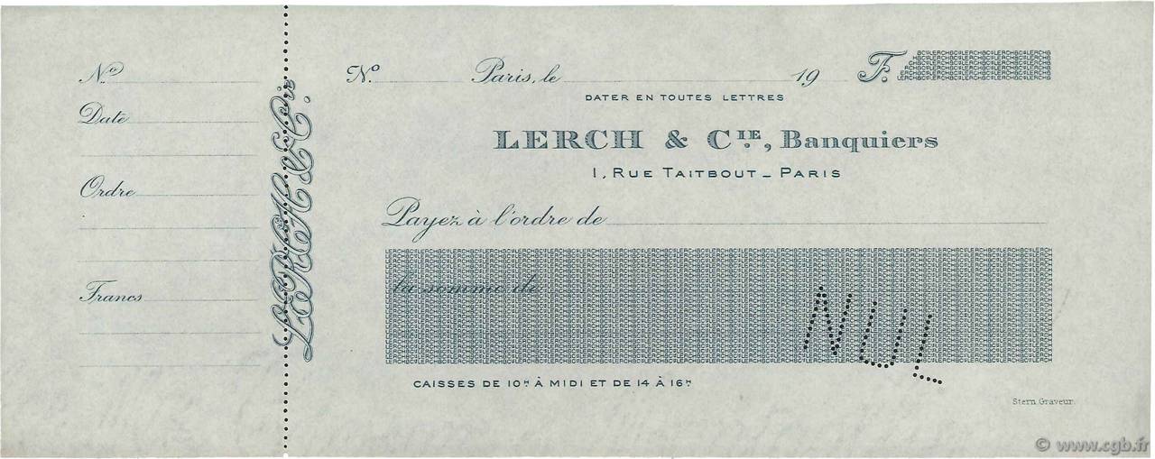 Francs Non émis FRANCE regionalismo e varie Paris 1900 DOC.Chèque AU