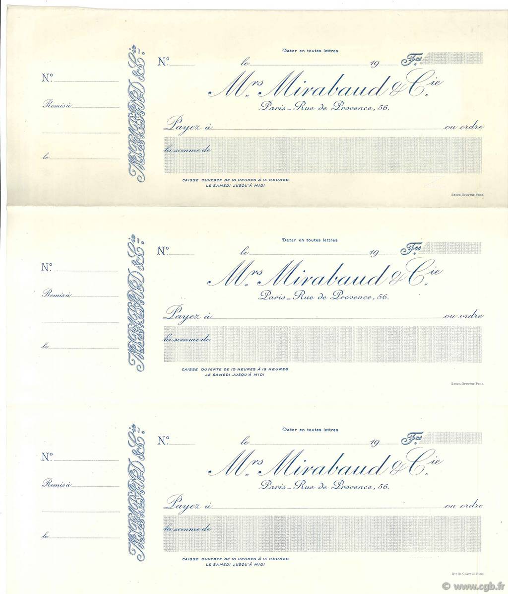 Francs Planche FRANCE regionalismo y varios Paris 1907 DOC.Chèque EBC