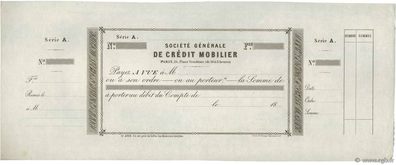 Francs FRANCE regionalismo y varios Paris 1865 DOC.Chèque EBC