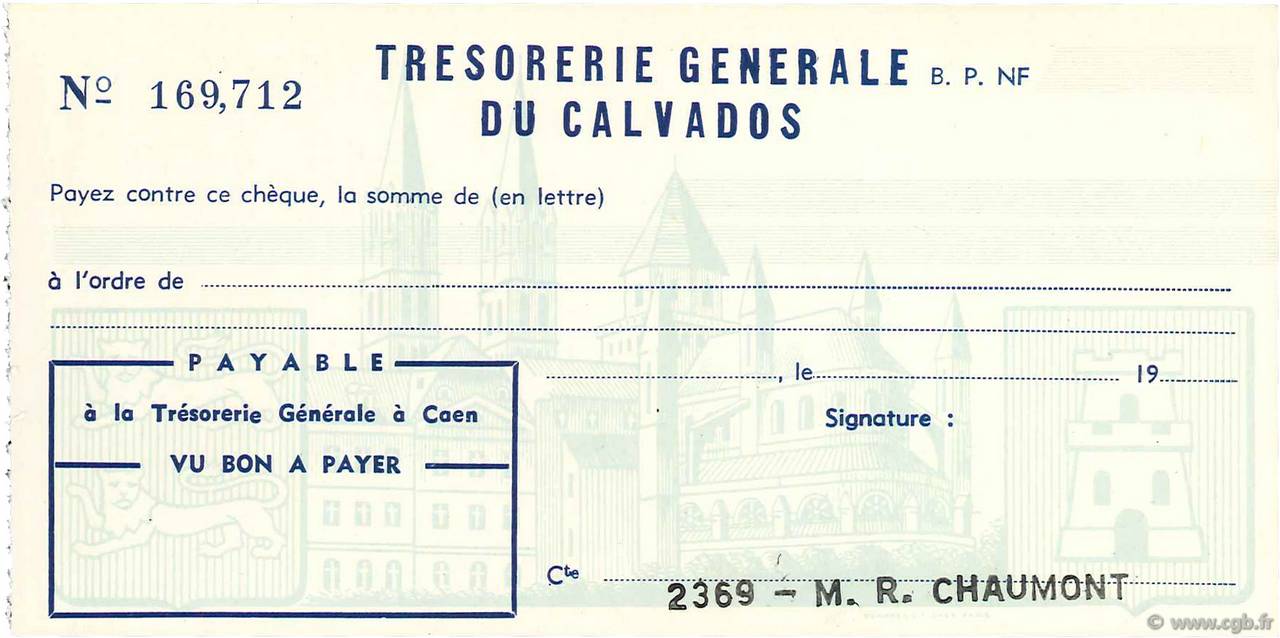 Francs FRANCE regionalism and various Caen 1960 DOC.Chèque AU