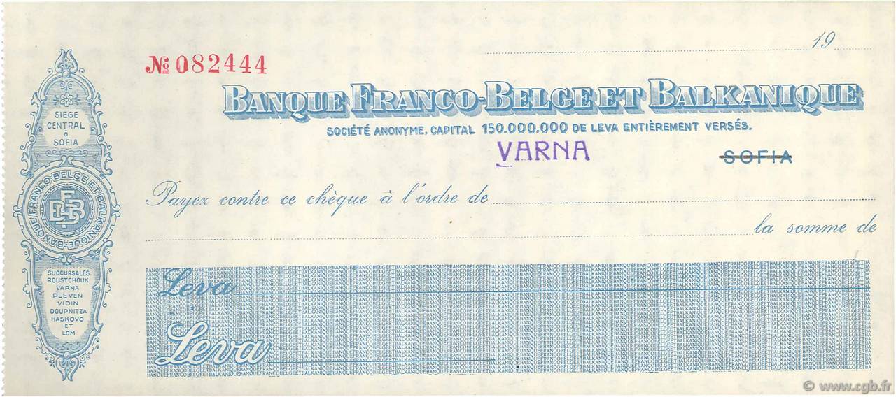 Leva FRANCE regionalismo y varios Sofia 1929 DOC.Chèque SC