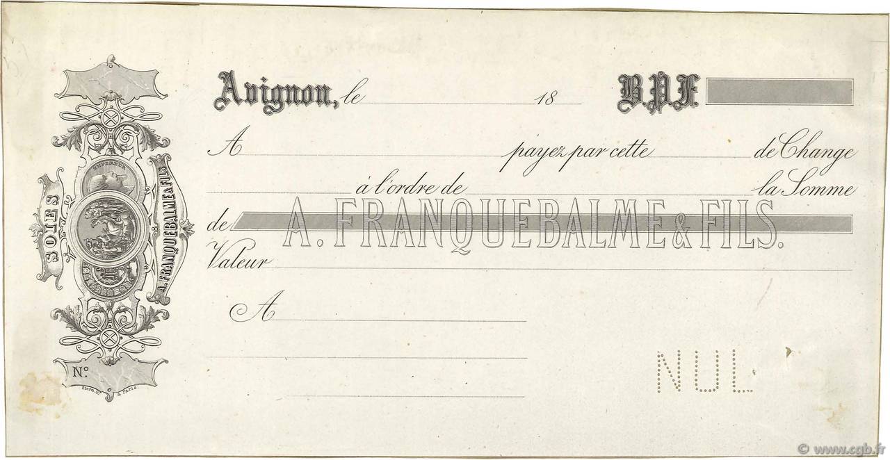 Francs Non émis FRANCE regionalism and miscellaneous Avignon 1850 DOC.Lettre VF