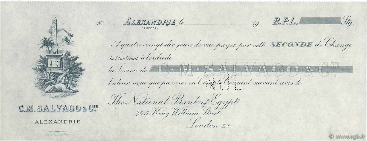 Livres Sterling Non émis FRANCE regionalism and miscellaneous Alexandrie 1900 DOC.Chèque XF