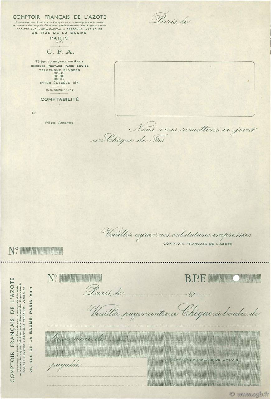 Francs FRANCE régionalisme et divers Paris 1940 DOC.Chèque SUP